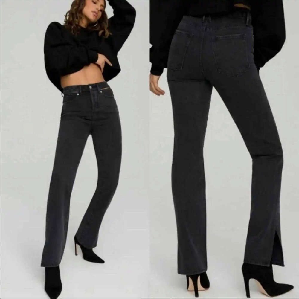 Good American Good Boy Slit Waistband High RiseSlit Hem Black Jeans 10/30